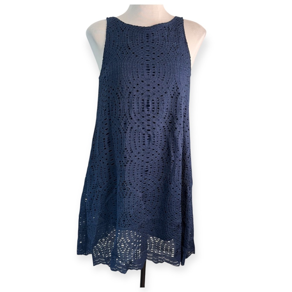 1 STATE Navy Blue Sleeveless Lace Eyelet Shift Dress Size Small
